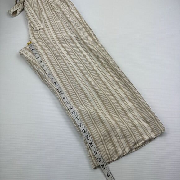 Zac & Rachel Tan White Stripe Wide Leg Cropped Pants Size Medium Boho Style - Picture 7 of 9